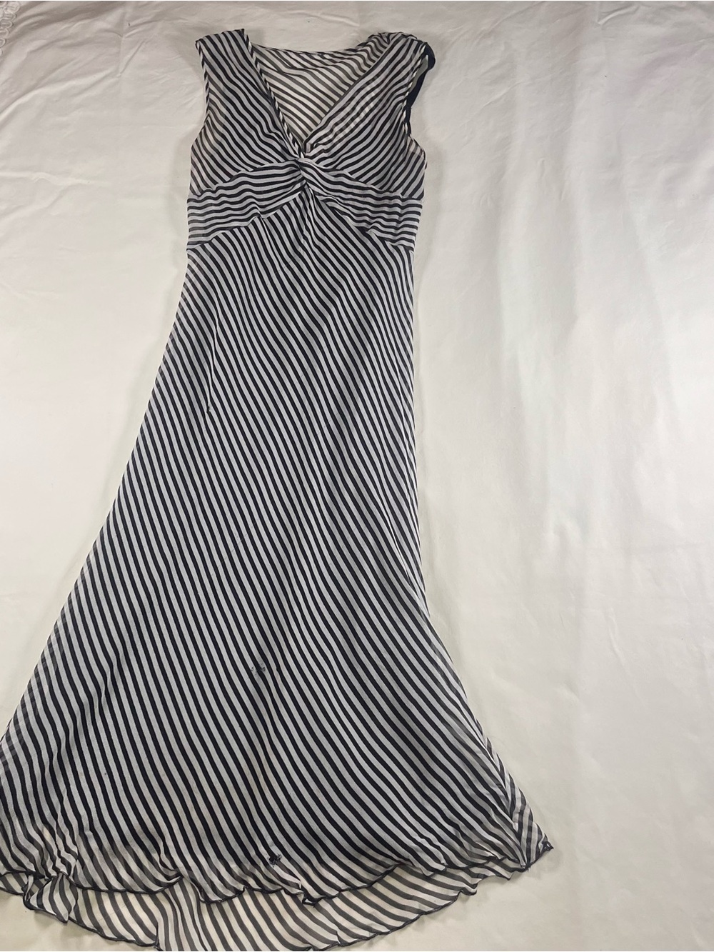 Women’s Black/White Striped Sleeveless Lined Midi Maxi Dress | Size S